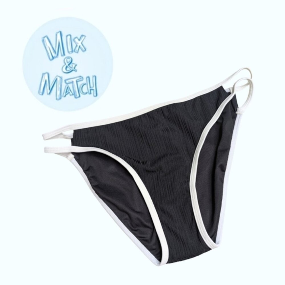 Quintsoul NWT Ribbed Black San Blas Mid Rise Bottoms With White Trim Size Small